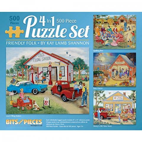 Bits and Pieces – 4-in-1 Multi-Pack - 500 Piece Jigsaw Puzzles for Adults – 500 pc Large Piece Puzzle Set Bundle by Artist Kay Lamb Shannon - 16"x 20"