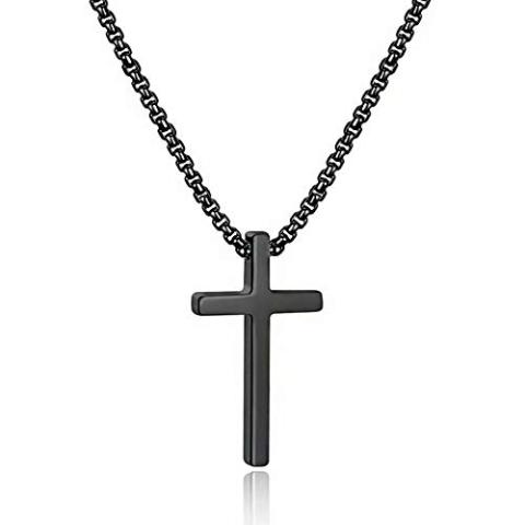 M MOOHAM Cross Necklace for Boys Men, Gifts for Teen Teenage Boys, Black Stainless Steel Cross Pendant Necklace for Men Box Chain 20 Inch