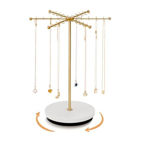 Poyilooo Necklace Holder Jewelry Stand, Rotating Necklace Holder Organizer with 48 Hooks for Necklace Earring Keychains Bracelet Display Stand, Metal Necklace Tree Stand -Christmas Gifts (Gold)