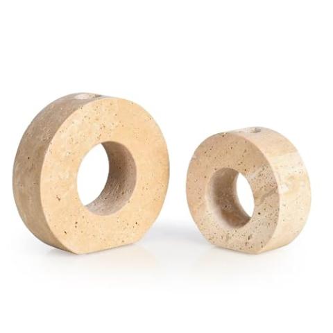 HAMAKAWA Marble Candle Holders Set of 2, Natural Beige Travertine Stone Candlestick Holders fit Φ0.75 Inch Taper Candle, Candle Stand Decor for Home, Dinner, Party, Wedding