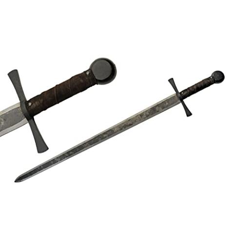 SZCO Supplies 40.5” Hand Forged Carbon Steel Rustic Broad Sword with Leather Wrapped Handle, Black/Brown (901132)