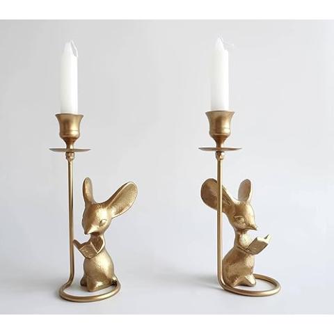 Mouse Reading Taper Candle Holders, Creative Animal Candlestick Holders, Centerpiece Table Decorative Candlelight, Dinner Metal Candle Stand, Home Decor…