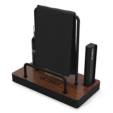 Victrola 'The Kit' - A Vinyl Record Cleaning Kit, Doubles as a Record Stand, Includes Anti-Static Brush, Cleaning Solution, Cloth, Espresso Wood Finish Stand with Smart Black Metal Accents