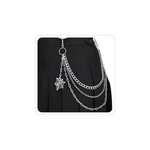 Punk Pants Chain Hip Hop Butterfly Cross Sword Star Rivet Charm Layered Jeans Chains Wallet Chain Vintage Rock Chains for Women Men Halloween Jewelry Gifts Clothing Accessories (Spider Web)