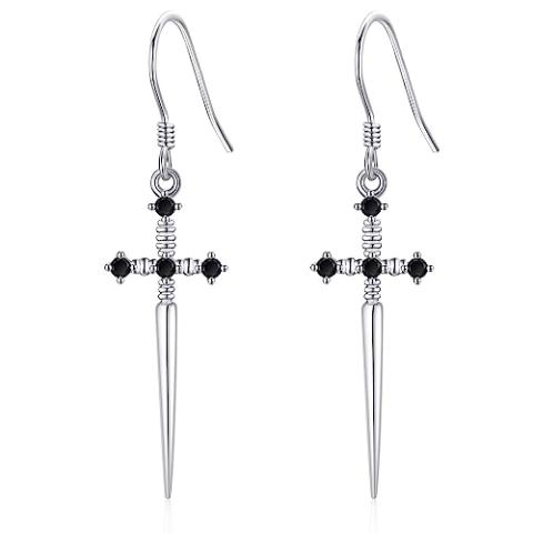 Sword Earrings 925 Sterling Silver Gothic Dangle Drop Earrings Cool Goth Jewelry Gift for Women Men