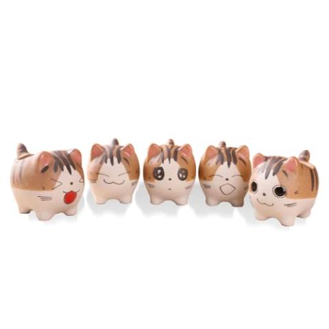 Bufanli Mini Cute Cat Cartoon Ceramic Succulent Pots Planters with Drainage Hole for Small Plants Animal Lovers Home and Office Desk Decoration Set of 5