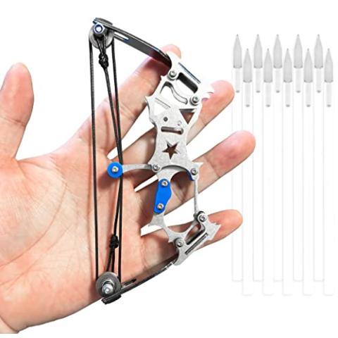 TIETHEKNOT Mini Archery Bow Set Right Hand Mini Compound Bow Mini Hunting Bow Metal Material Catapult RH/LH for Hunting Shooting Practice Archery Entertainment Fun