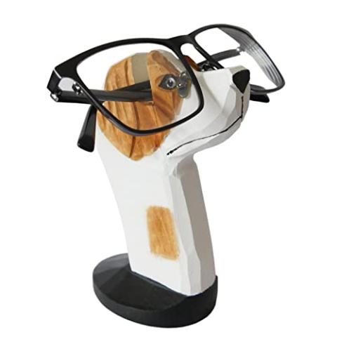 Red Dollar Handmade Wood Carved Animal Eyeglass Holder, Cute Sunglasses Display Stand, Nightstand Home Office Desk Decor, Christmas Holiday New Year Business Gift for Men Women Adults (Dog)