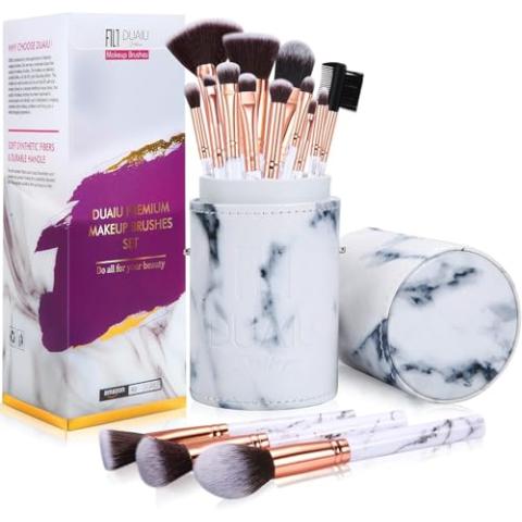 DUAIU Makeup Brushes Set Make Up Brushes Professional 15Pcs Marble Makeup Brush Set for Foundation Powder Concealers and Eyeshadow with Exquisite Marble Bucket Gift Box…