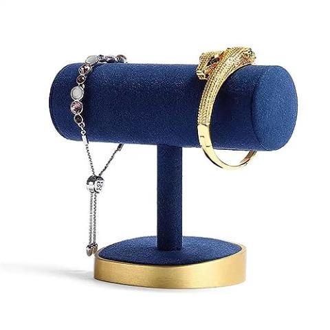 JUNXIAN Jewelry Stand Creative T Shape Bracelet Necklace Pendant Tower Blue Velvet Watch Keychain Jewelry Display Stand Jewelry Organizer Jewelry Rack