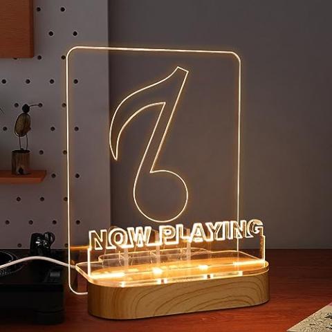 YuanDian Light up Now Playing Vinyl Record Stand, Now Spinning Record Stand, Wooden Acrylic Holder for Vinyl Album Display Storage, Vinyl Record LED Display Storage Collection Holder with USB Powered