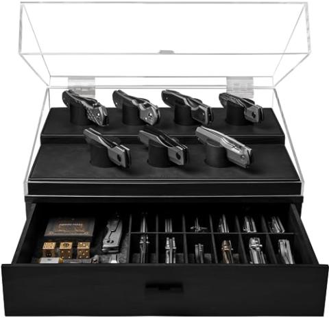 Holme & Hadfield Luxury Pocket Knife Display Case for 20-30 Knives The Armory Pro – Premium Wooden Knife Case for Collections – Large Knife Organizer with Drawer for Men