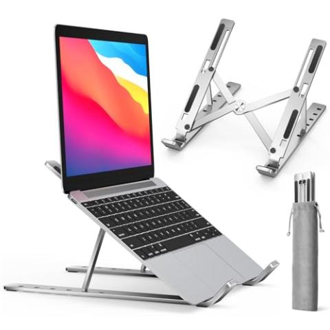 ivoler Laptop Stand, Laptop Holder Riser Computer Tablet Stand, 6 Angles Adjustable Aluminum Ergonomic Foldable Portable Desktop Holder Compatible with 10-15.6” MacBook,iPad, HP, Dell, Lenovo Silver