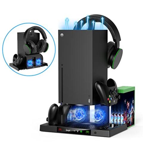 YUANHOT Upgraded Cooling Stand for Xbox Series X, Vertical Charging Station Dock Accessories with Fan Cooling System, Dual Controller Charger Ports, Headset Holder and Game Storage (ONLY for XSX)