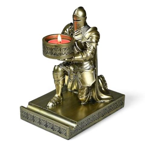 HDMbigmi King's Guard Kneeling Knight Candlestick Holders Resin Posture TeaLight Holder Warrior Mobile Phone Stand Pen Holder Candle Holder for Restaurant, Altar, Home Table(Bronze)