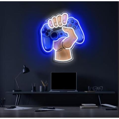 Game Controller Neon Sign for Gamer Room Decor USB Powered Dimmable LED Game Neon Lights for Boys Teen Bedroom Decorations, Game Room Accessories Wall Decor Birthday Gifts(White)