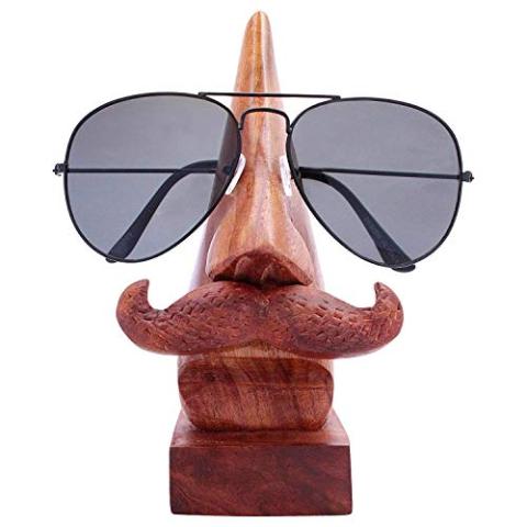 ITOS365 Handmade Wooden Nose Shaped Spectacle Specs Eyeglass Holder Stand with Mustache Gifts for Men