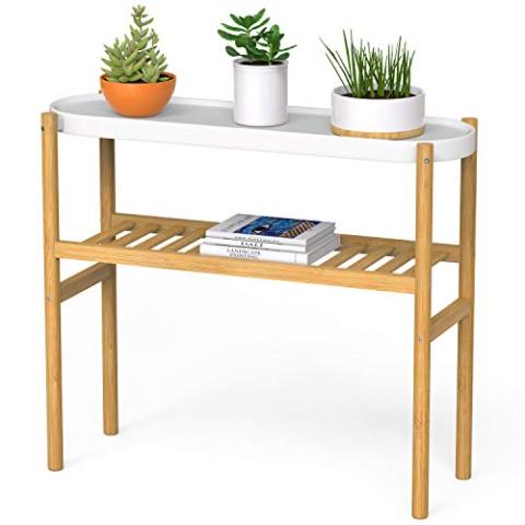 Wisuce Bamboo Shelf Indoor, 2 Tier Window Tall Stand Table for Multiple Plants…