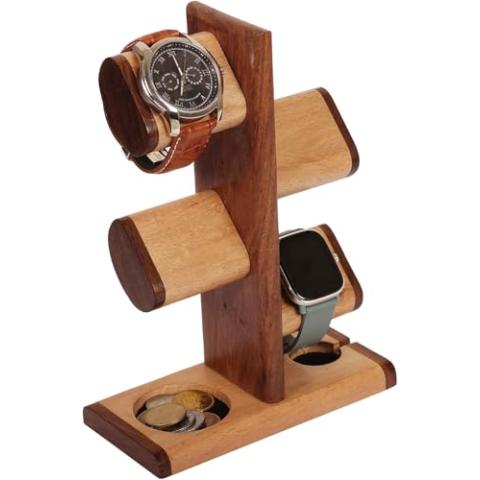 ABHANDICRAFTS - Watch Stand 5 in One Multiple Watch Display Tower for men, Charging Station Jewelry Organizer for Rings, Coins, Gifts for MOM, DAD, Grandparents, assembly NOT required.