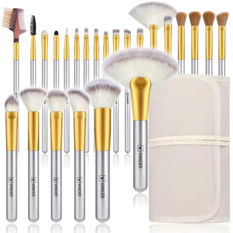 Makeup Brush Set,VANDER 24pcs Premium Synthetic Makeup Brushes for Foundation, Professional Eyeshadow, Eyeliner, Concealer Make up Brush Kit with Cloth Travel Makeup bag, Champagne