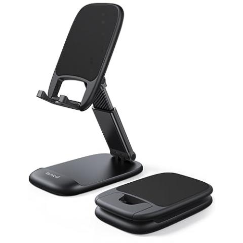 Lamicall Foldable Phone Stand for Desk - Height Adjustable Cell Phone Holder Portable Cellphone Cradle Desktop Dock Compatible with iPhone 16 15 14 13 Pro Max Mini, 12 11 XR X 8 Plus SE, Smartphone