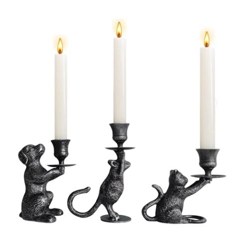 Iron Taper Candle Holder - Cat Decor Candle Holder - Dog Decorative Candle Stand - Mouse Taper Candlestick Holder