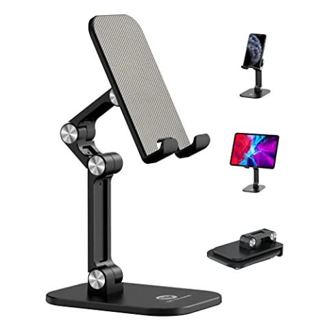 OCYCLONE Phone Stand, Adjustable Height and Angle Foldable Cell Phone Stand Holder for Desk, Taller iPhone Stand Compatible with 4-11 Inch Mobile Phone/iPad/Tablet - Black