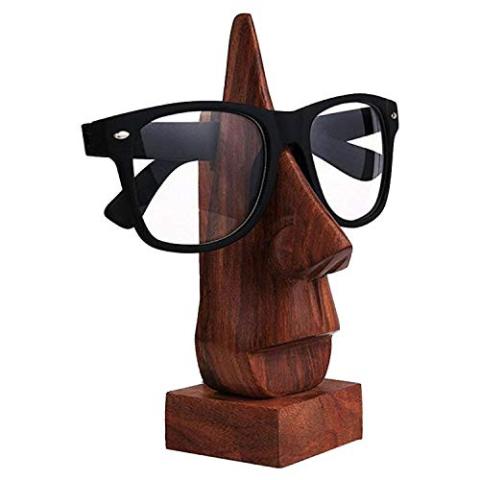 WhopperOnline classic hand made sheesham wood nose shaped Spectacle / Eyeglass display holder stand decorative for home and office (Brown, 6 inch), Birthday and Thanksgiving witty item for loved ones