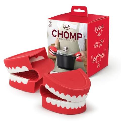 Genuine Fred Chomp Pot Holders, Oven Mitts, Set of 2, Chattering Teeth Inspired, Heat Resistant Silicone Oven Grips, Fun, Quirky Kitchen Gadget and Accessory