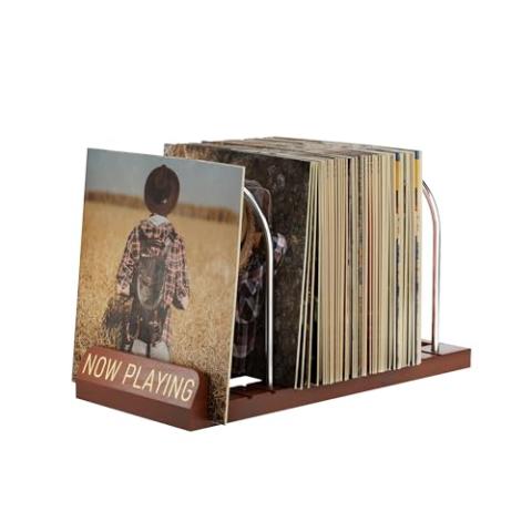 BS-VOG Now Playing Vinyl Record Stand, 50 LP Vinyl Record Storage with Non-slip Grooves, Wood Now Spinning Vinyl Record Holder for Albums Magazine Rack Magazine Organizer Record Display, Gift Package