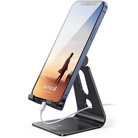 Lamicall Adjustable Cell Phone Stand, Desk Phone Holder, Cradle, Dock, Compatible with iPhone 16, 15, 14, Plus, Pro, Pro Max, 13 12 X XS,4-8" Phones, Office Accessories, All Android Smartphone, Black