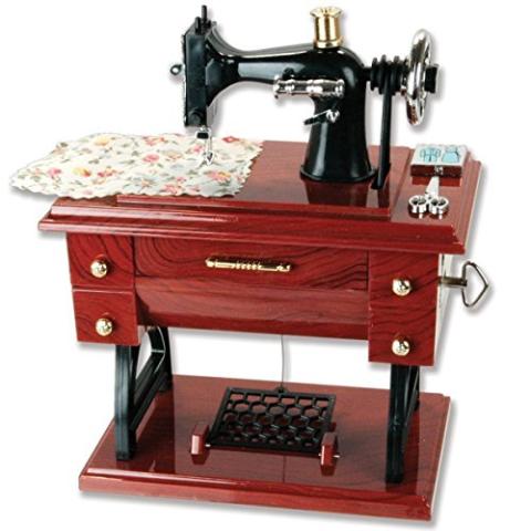 Artyea Vintage Mini Sewing Machine Style Plastic Music Box Table Desk Decoration Toy Gift for Kid Children, brown