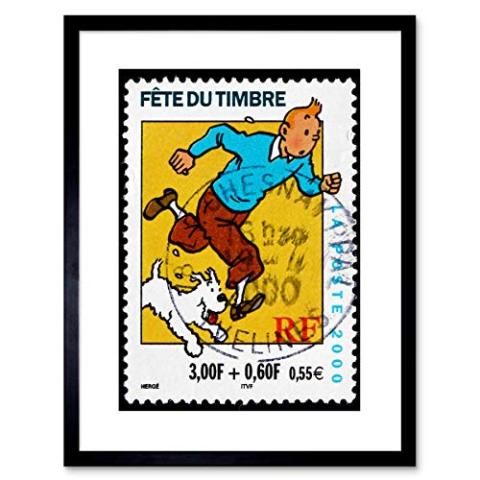 The Art Stop Postage Stamp France Euro Tintin Snowy HERGE POSTMARKED Framed Print F97X5757