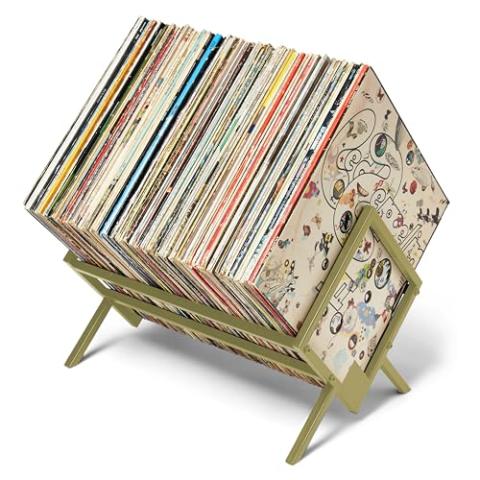 MODERN VINYL Record Holder - Gold Metal - 80-100 LP Storage - Simple, Quick Assembly - Vinyl Display, Storage - High-End Design - Protects Vinyl - Organize Albums - Book, Magazine, Files