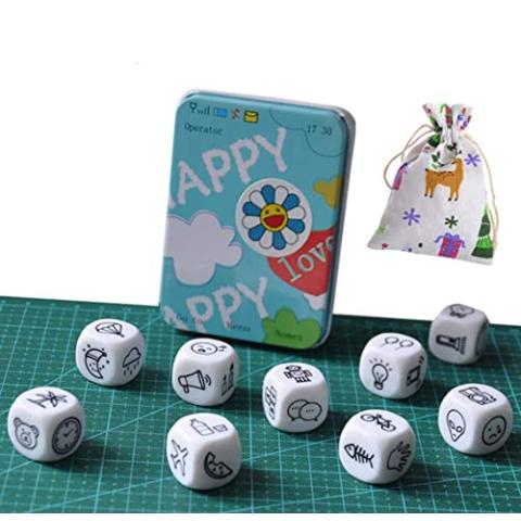 HCDIM DIY Happy Story Dice 9 Cubes Toys 54 Images Unlimited Stories Combinations Iconic Storytelling Game Imaginative Play for Kids