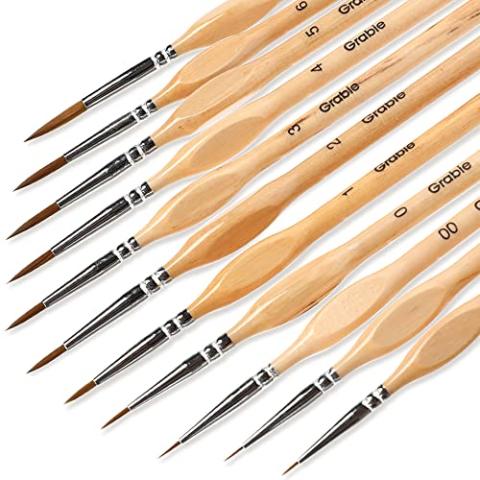 Grabie Paint Brush Set, Miniature Detail, 11 Pcs for Oil, Acrylic, Watercolor and Gouache, Nylon Hair Paint Brush With Natural Wood Handle, Great for Beginners and Professionals