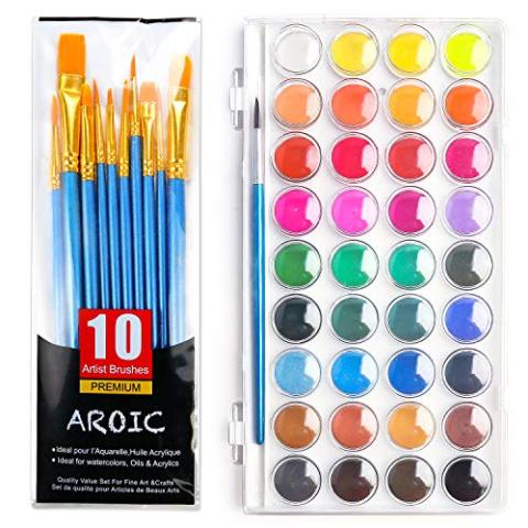 AROIC Watercolor Paint Set, with a Watercolor Paint, 36 Color，and a Package of 10 Brushes of Different Sizes, The Best Gift for Beginners, Children and Art Lovers.