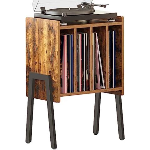 TUTOTAK Record Player Stand, Record Storage Table, End Table with Vinyl Holder Display Shelf, Side Table, Turntable Stand, Nightstand V1TB01BB045