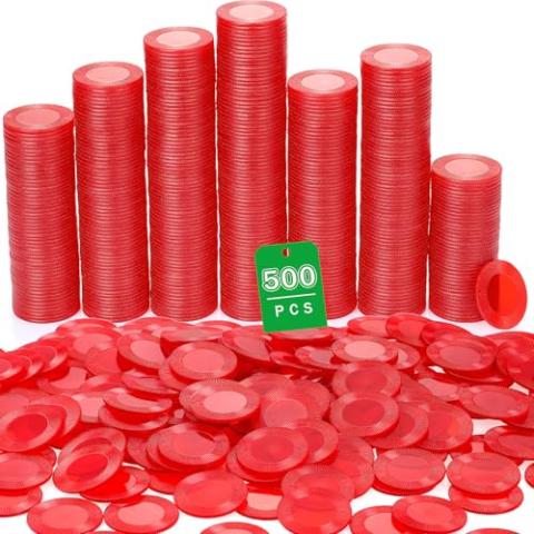 Leitee 500 Pcs Plastic Poker Chips 38 mm Interlocking Game Chips Lightweight Poker Chip Set Tokens Bingo Chips Blank Casino Counting Chips Bulk for Adults Counting Reward Card (Transparent Red)