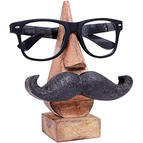 Ajuny Handcrafted Wooden Eyeglass Spectacle Holder - Handmade Mustache Design Eyewear Wood Display Stand, Specs Sunglasses Eyeglasses Goggles Stand Organizer for Office Desk Home Decor Gifts