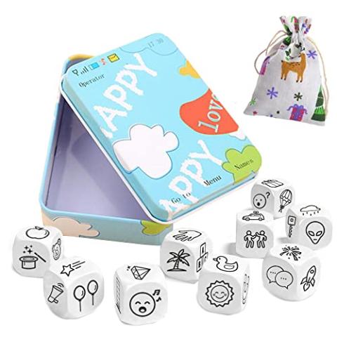 Happy Story 9 Cubes Bundle Dices Iron Box Storage Design Creative Kids Game Storytelling Game for Kids and Adults