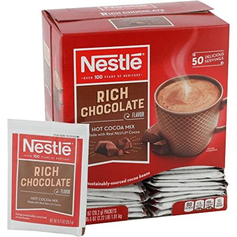 Nestle Hot Chocolate Packets, Hot Cocoa Mix, Rich Chocolate Flavor, Made with Real Cocoa, Bulk Pack, 0.71 oz Packet (50 Count)