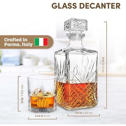 Bormioli Rocco Selecta Collection Whiskey Decanter – Sophisticated 33.75oz Diamond Decanter With Starburst Detailing – For Whiskey, Bourbon, Scotch & Liquor