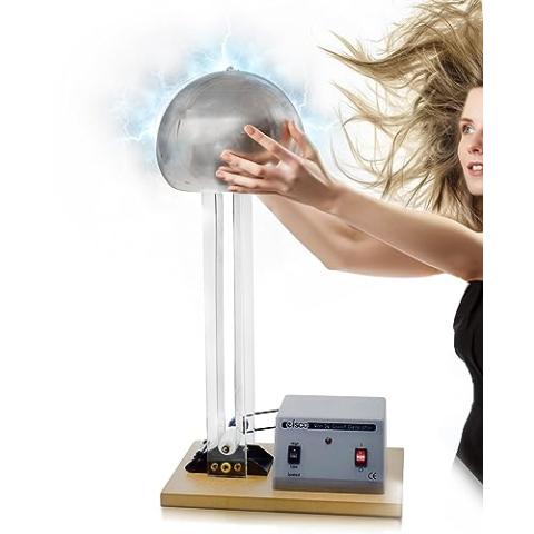EISCO Van De Graaff Generator, Motor Driven - 120/240V, 50/60Hz - Includes Assembled Base with DC Motor, Power Cord, Discharge Wand, & Accessories - 22" Tall