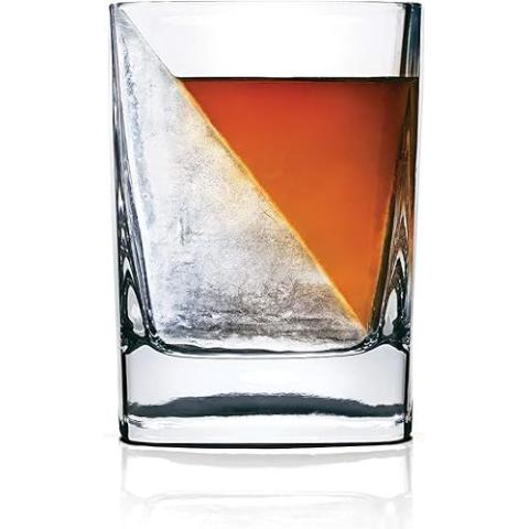Corkcicle Premium 9 oz Double Old Fashioned Whiskey Glass with Silicone Ice Mold, Perfect for Chilling Whiskey, Bourbon, Tequila, Scotch, Mocktails, Original Whiskey Wedge, Holiday Gifts