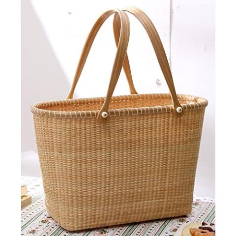Nantucket with Handle Tall Tote Office Tote Handmade Cane-on-cane Weave Tote Handbags Picnic Baskets Large Tote Bag for Women Top Handle Handbag With Home Outdoor Storage