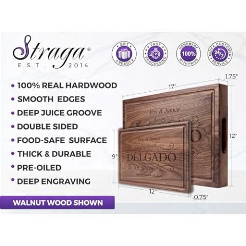 Straga Personalized Cutting Boards, Custom Engraved Wood Chopping Block- Handmade - Best Wedding, Housewarming, Anniversary, Birthday, Christmas Gift Idea For Friends, Couples, Family, Mom, Dad