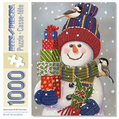 Bits and Pieces - 1000 Piece Jigsaw Puzzle - Snowman with Presents - Snowman Christmas Puzzle - by Artist William Vanderdasson - 1000 pc Jigsaw