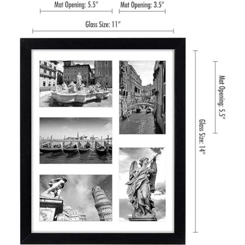 Americanflat 11x14 Collage Picture Frame with Shatter-Resistant Glass - Fits Five 4x6 Photos or One 11x14 Picture - Gallery Frame Set - Signature Collection - Photo Frame for Wall Display - Black