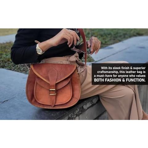 Firu-Handmade Women Vintage Style Genuine Leather Crossbody Shoulder Bag Satchel ladies Purse Saddle Bag Crossover Bags for Women Travel